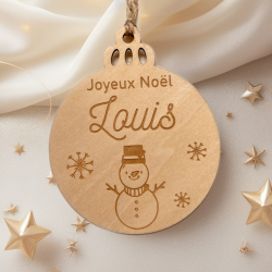 Boule de Noël en bois personnalisable - Bonhomme Neige