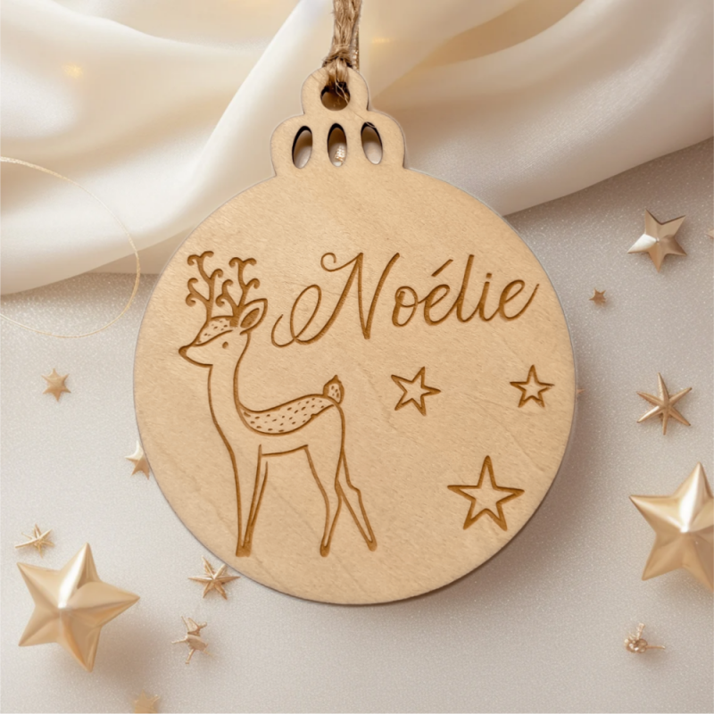 Boule de Noël en bois personnalisable - Cerf