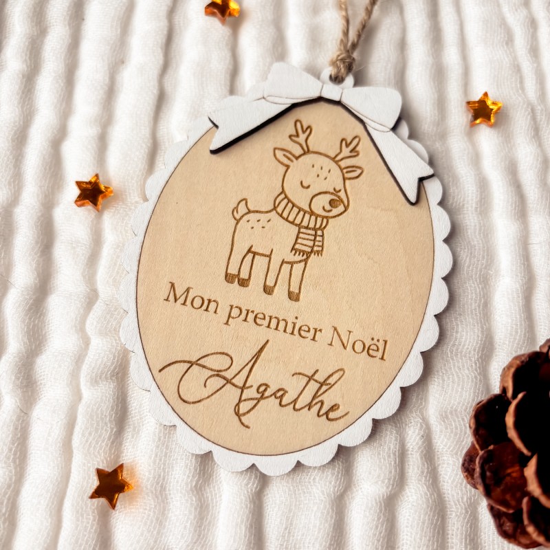 Boule Médaillon Personnalisée – Premier Noël bébé 🎄