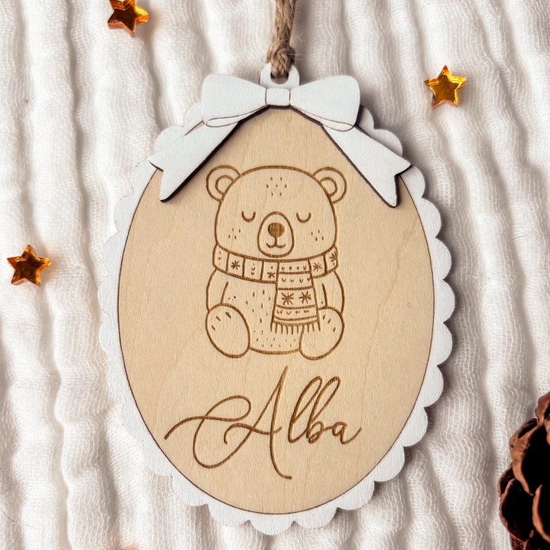 Boule Médaillon Ours – Premier Noël personnalisé 🎄