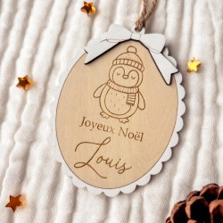 Boule Médaillon Pingouin – Premier Noël personnalisé 🎁 2