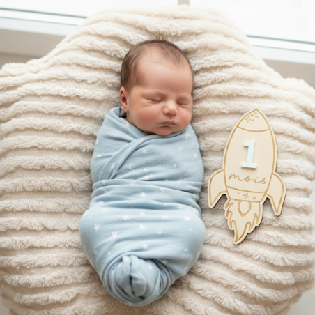 Carte étape fusée bébé – 12 mois – chiffres interchangeables 🚀